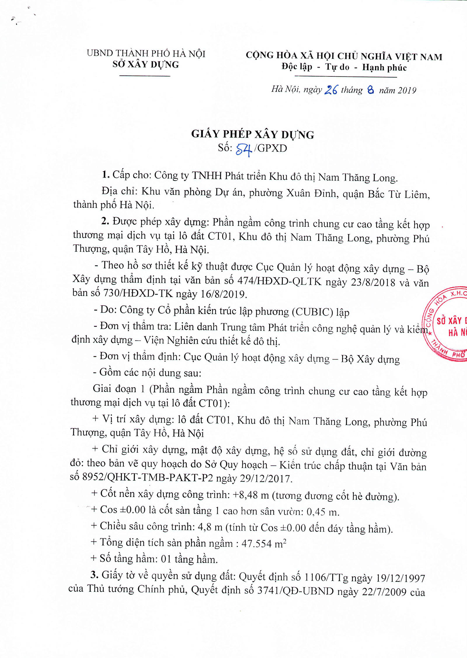 Giấy phép xây dựng Noble Crystal Tây Hồ