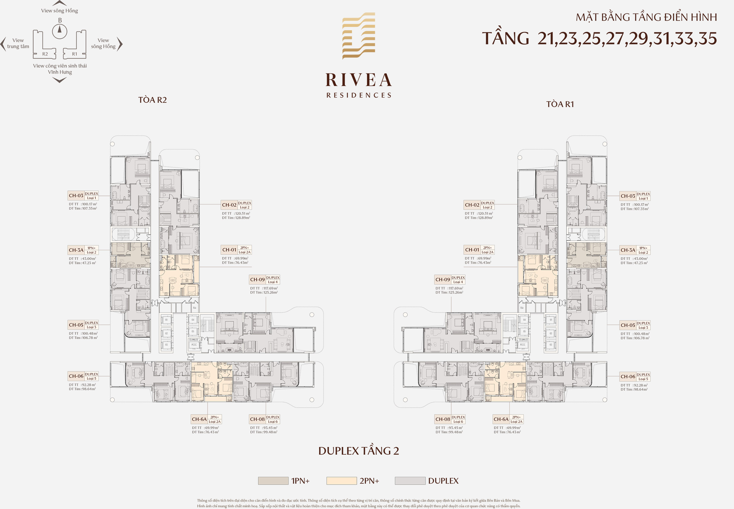 Mặt bằng Rivea Hà Nội - Rivea Residences Tầng 21,23,25,27,29,31,33,35