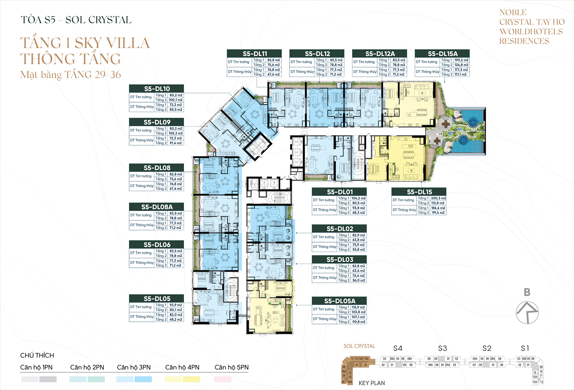 Mặt bằng tầng 1 Sky Villa Noble Crystal Tây Hồ Tầng 29-36