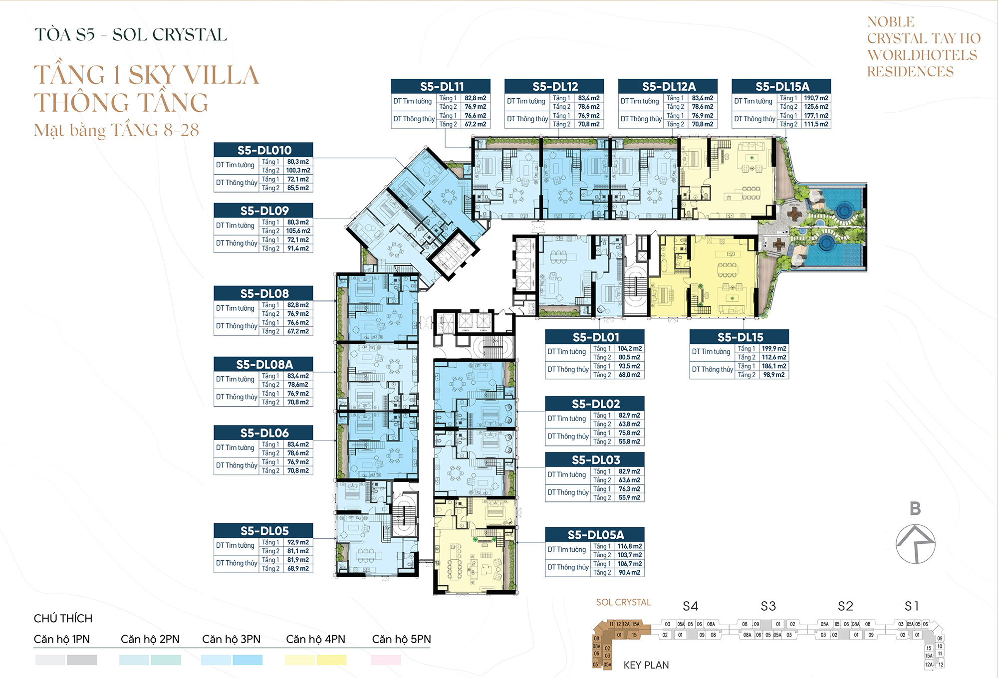 Mặt bằng Tầng 1 Sky Villa Tầng 8-28 Noble Crystal Tây Hồ