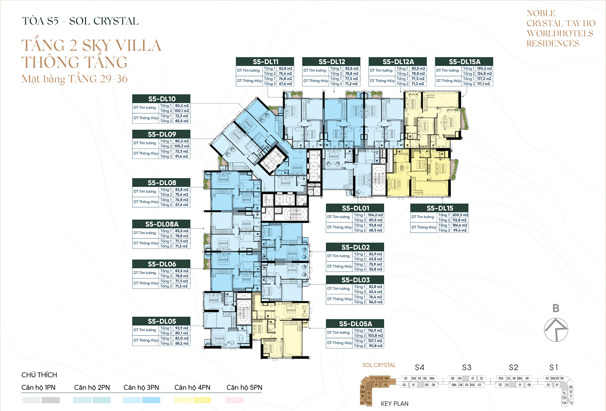 Mặt bằng tầng dưới Duplex Noble Crystal Tây Hồ (Tầng 30-36)