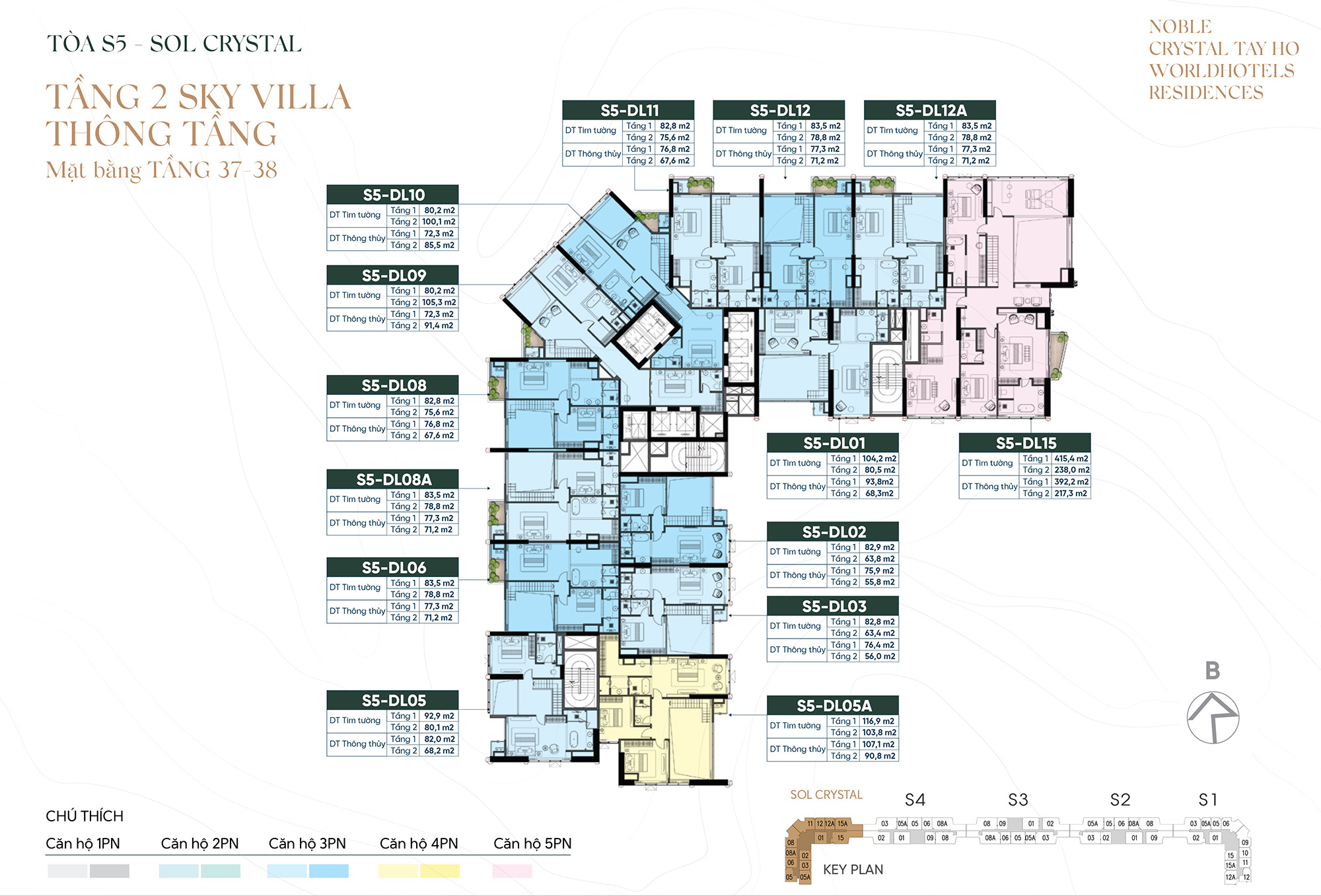 Mặt bằng tầng 2 Sky Villa Noble Crystal Tây Hồ (Tầng 37-38)