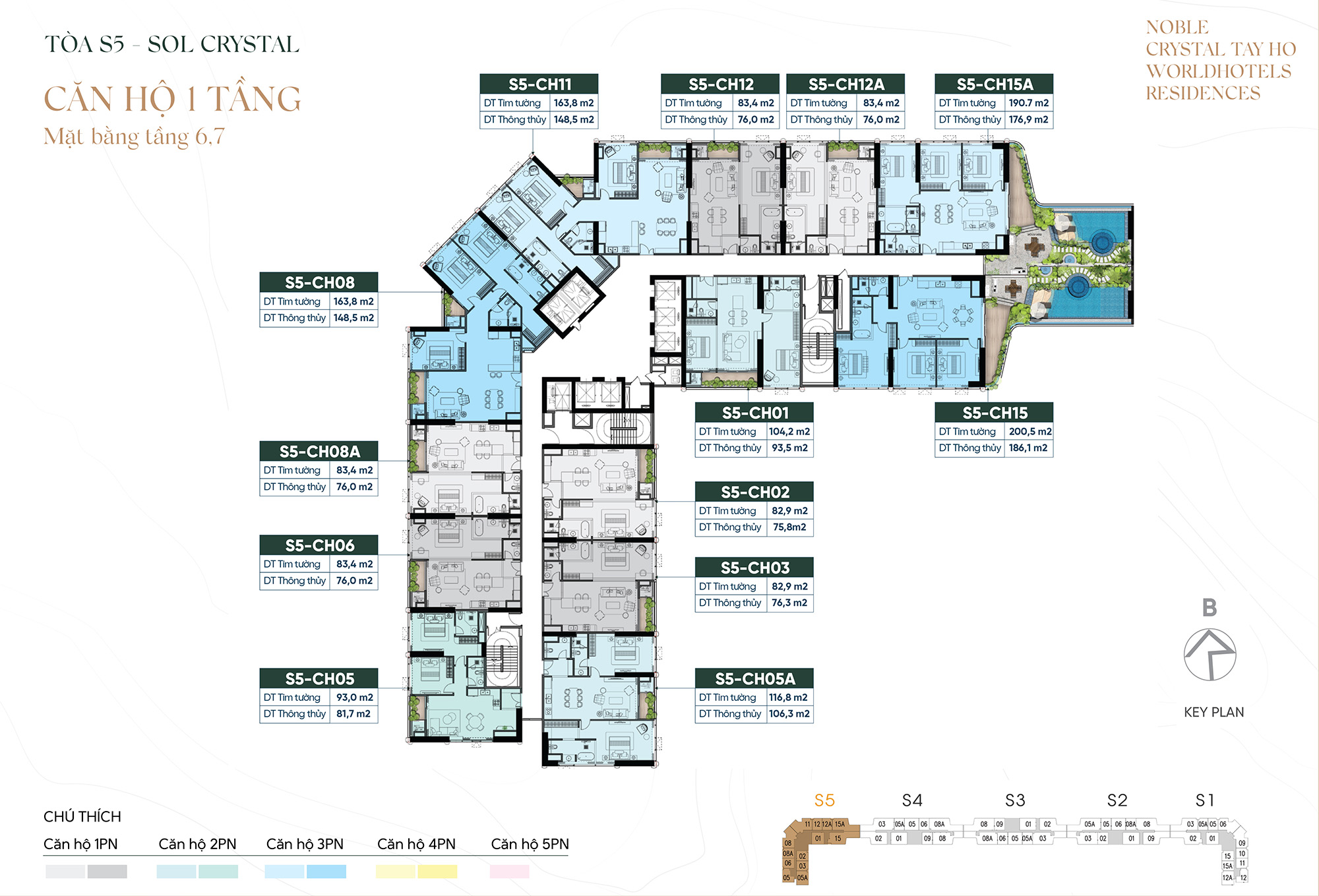 Mặt bằng tầng 6-7 tòa S5 Noble Crystal Tây Hồ