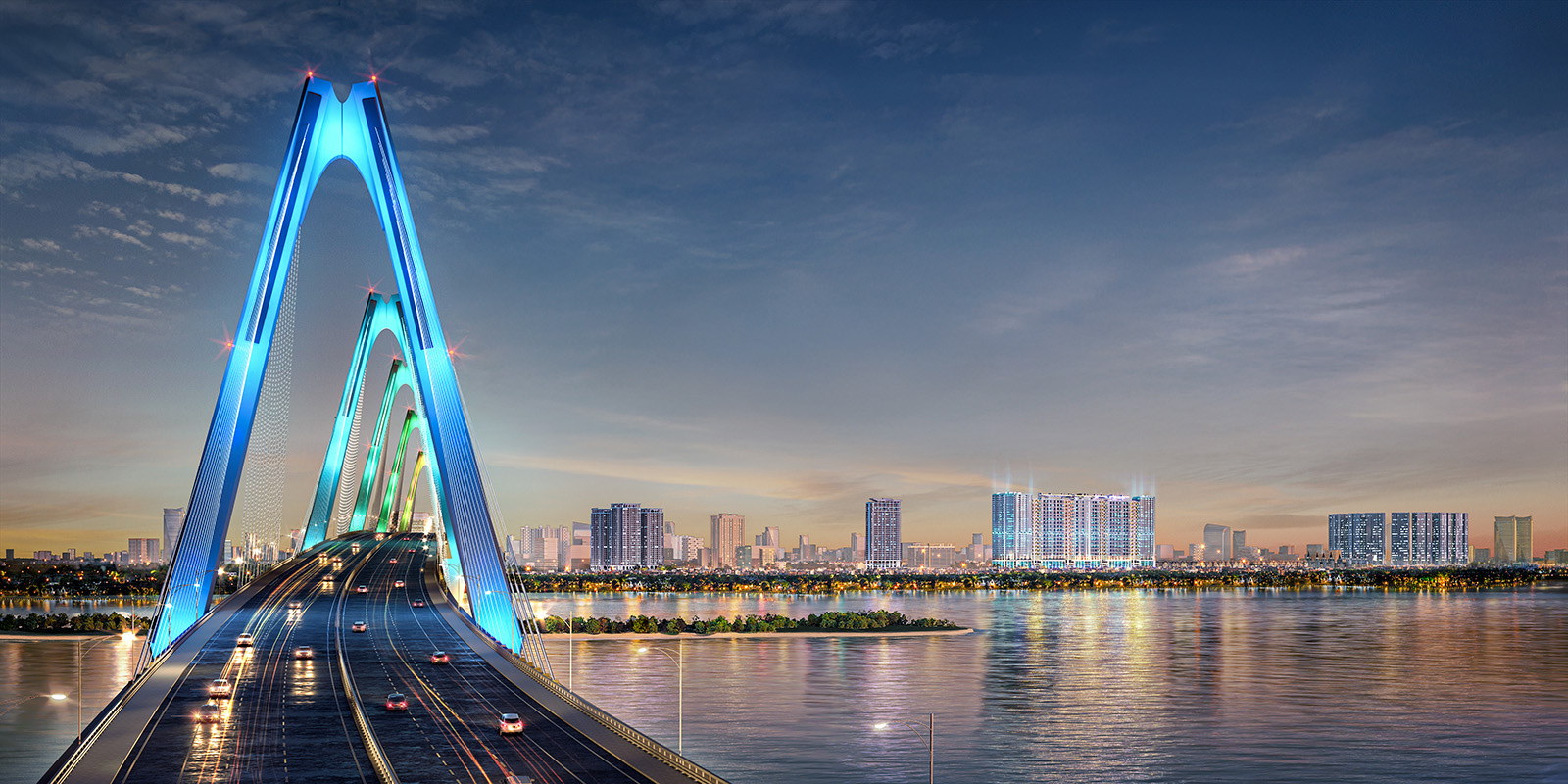 View Noble Crystal Tây Hồ từ cầu Nhật Tân