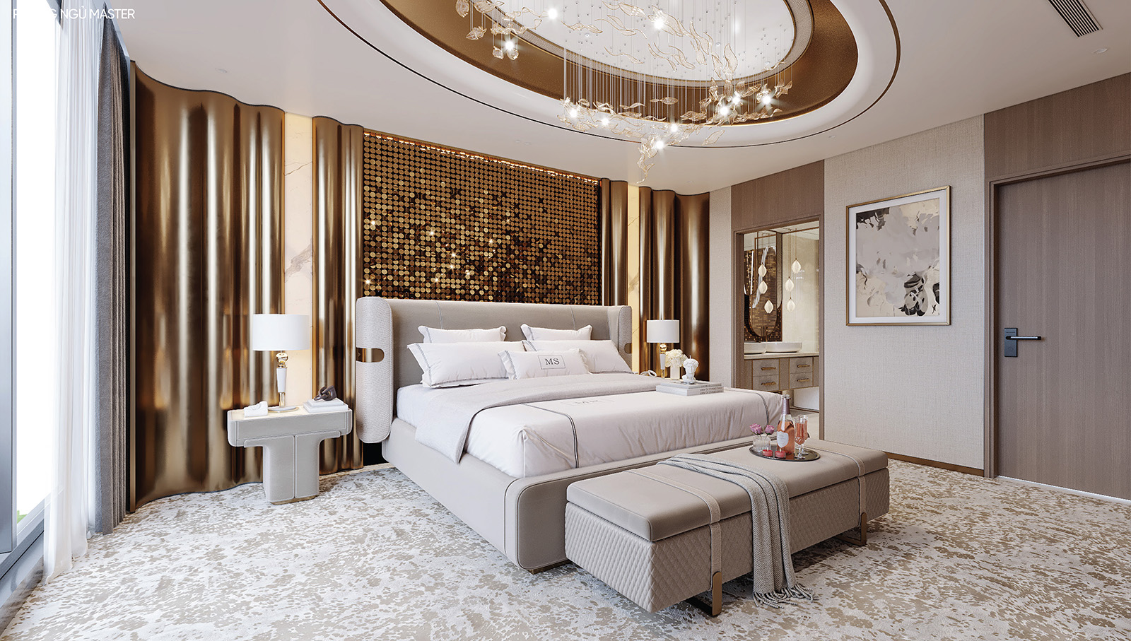 Phòng ngủ căn hộ 2PN tầng 6-7 Noble Crystal Tây Hồ