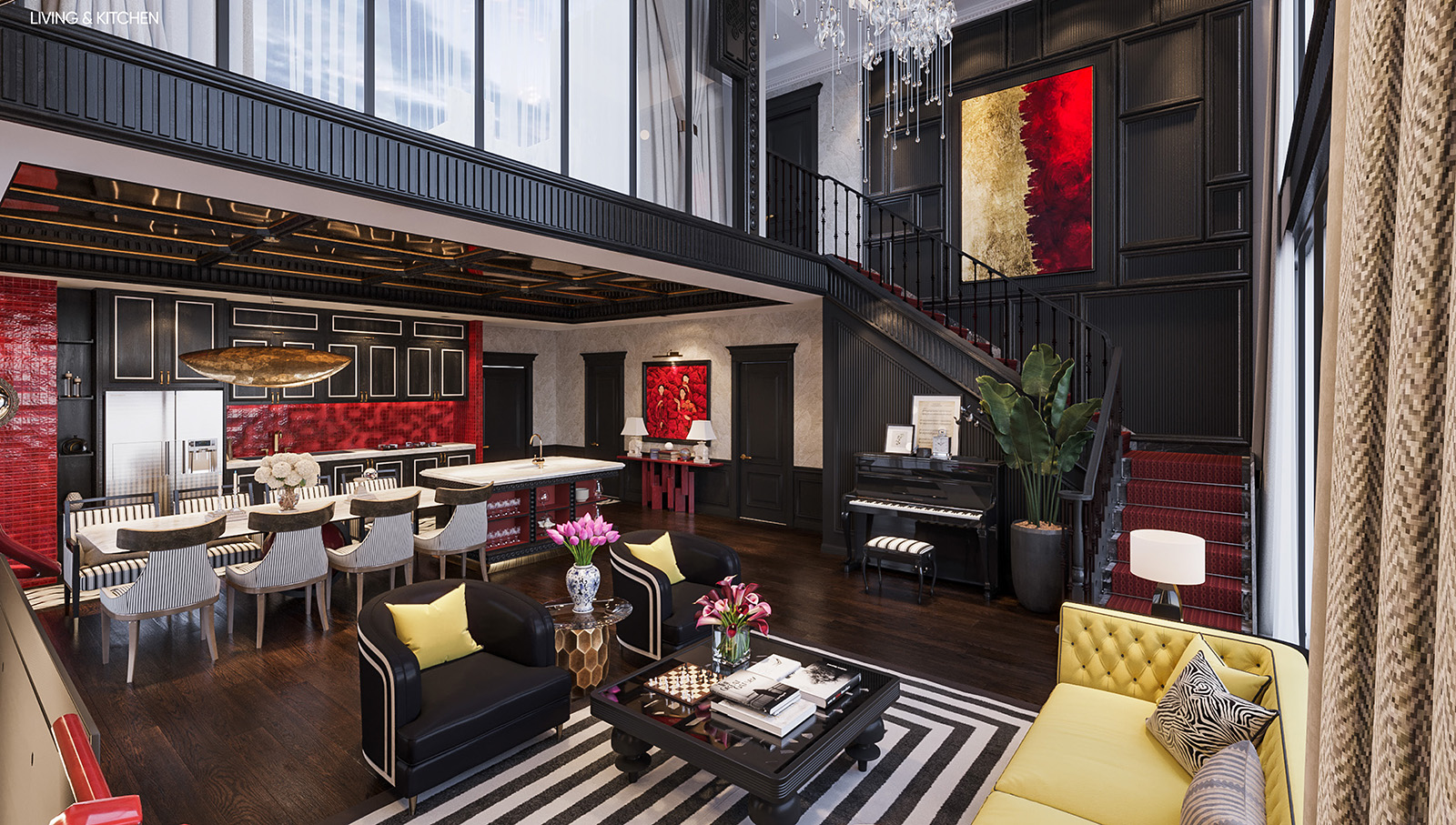 Phòng khách-bếp-ăn Penthouse Noble Crystal Tây Hồ