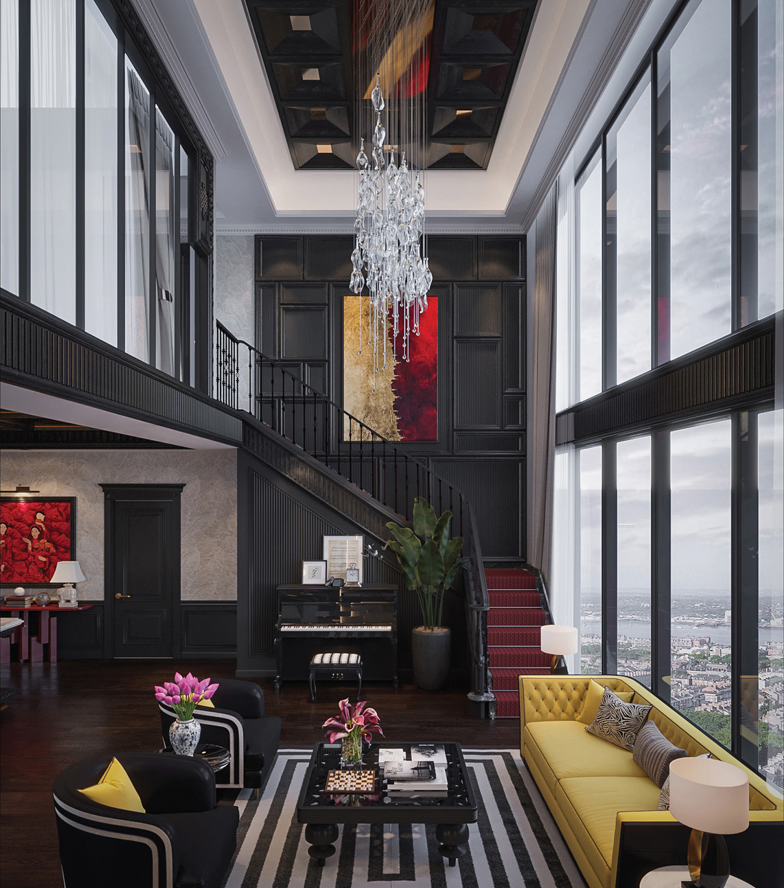 Phòng khách thông tầng Penthouse Noble Crystal Tây Hồ
