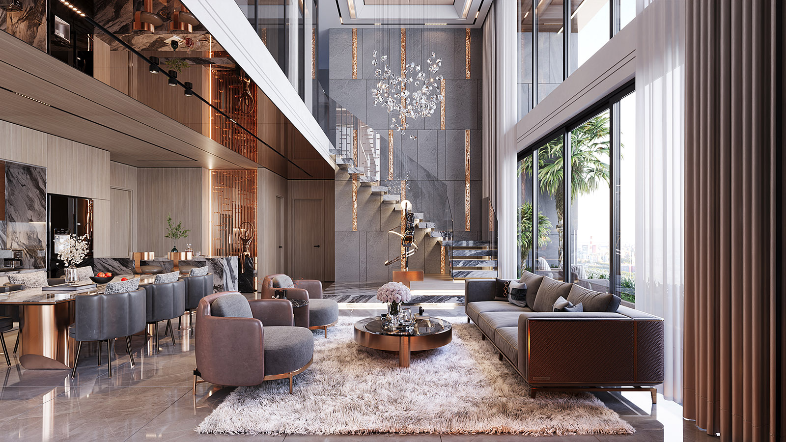 Phòng khách thông tầng Sky Mansion Noble Crystal Tây Hồ