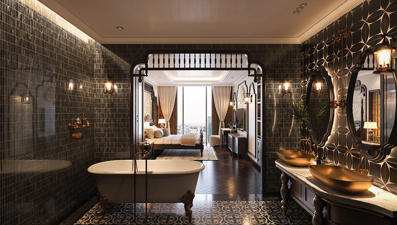 Phòng ngủ, tắm Penthouse Noble Crystal Tây Hồ