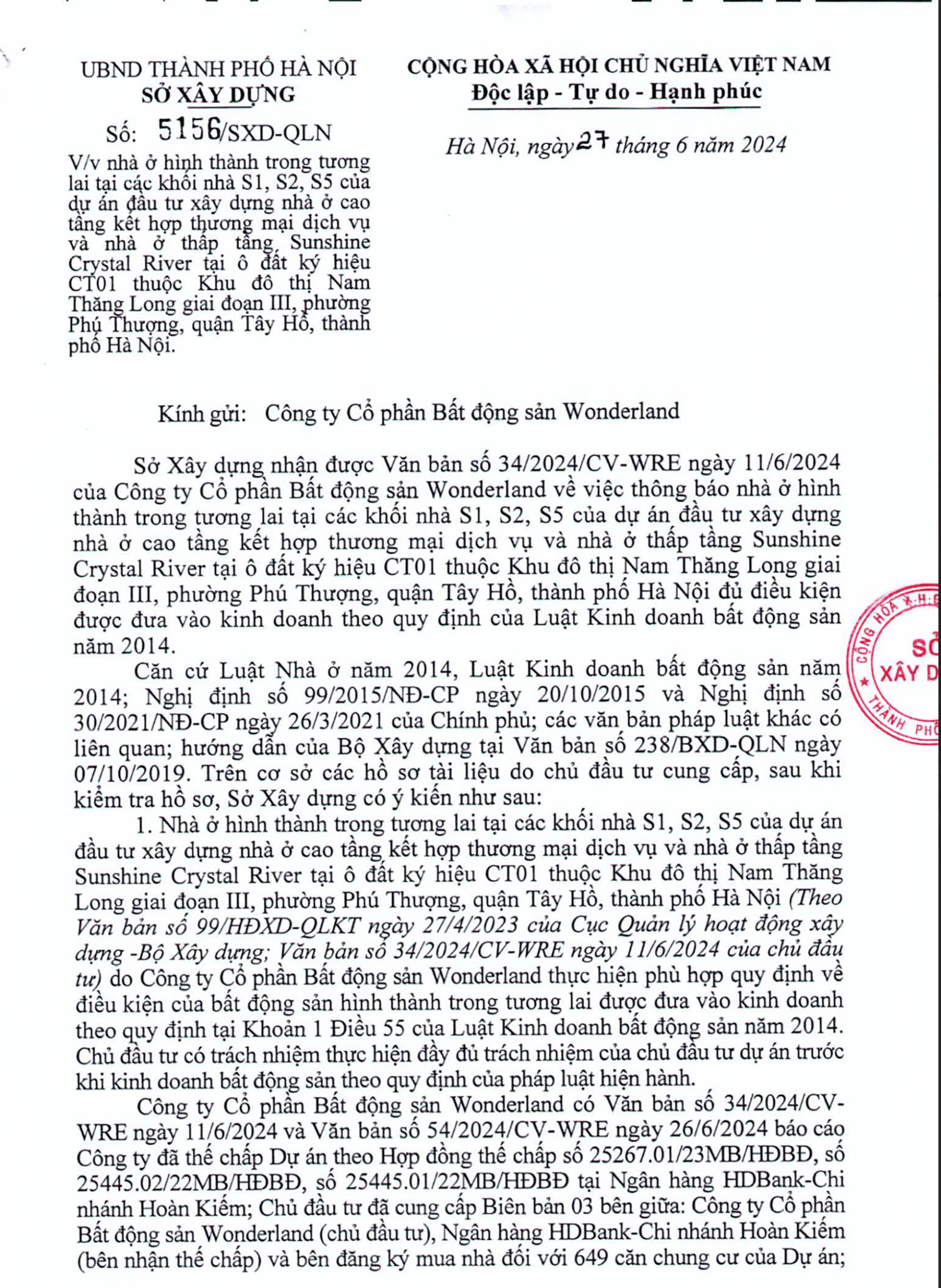 Giấy phép xây dựng Noble Crystal Tây Hồ