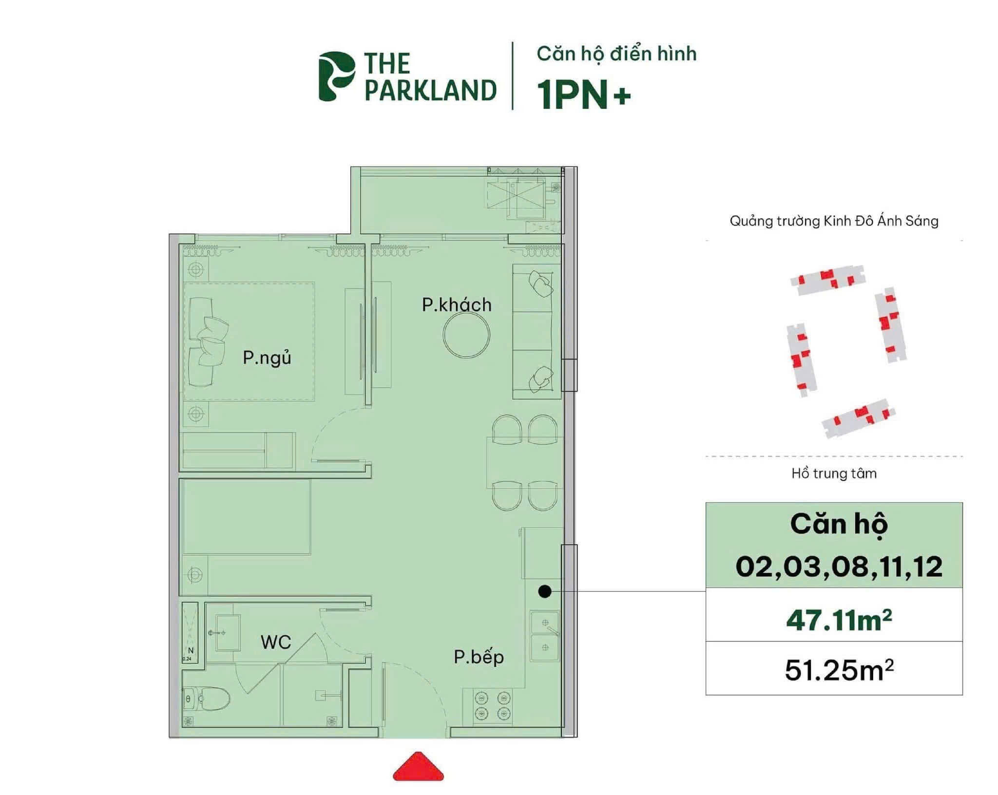 Thiết kế căn 1 ngủ The Parkland
