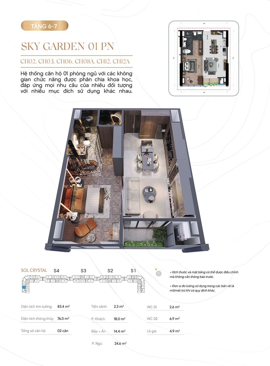 Thiết kế căn hộ 06 - 1 phòng ngủ - tầng 6+7 - Noble Crystal Tây Hồ