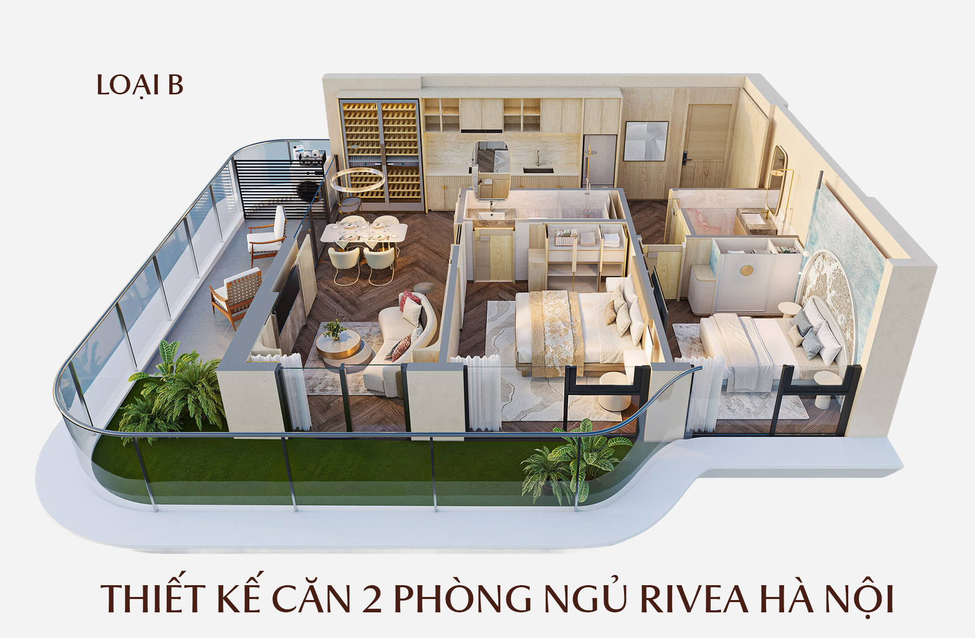 Thiết kế căn 2 ngủ Rivea Hà Nội