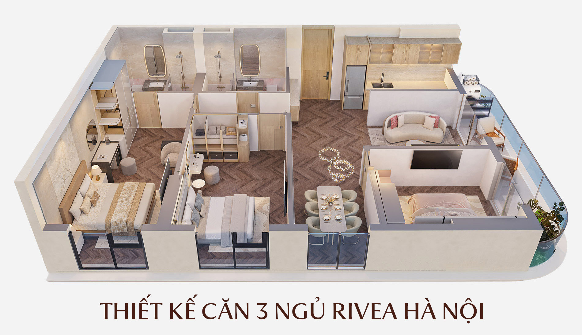 Thiết kế căn 3 ngủ Rivea Hà Nội