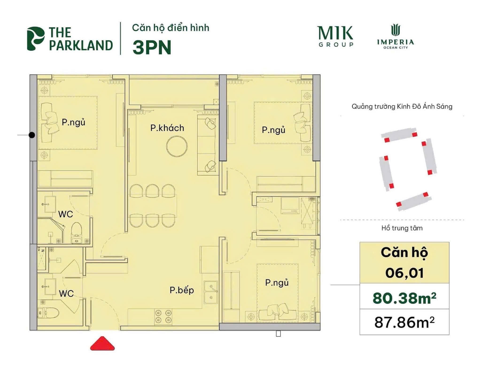 Thiết kế căn hộ 3 ngủ The Parkland