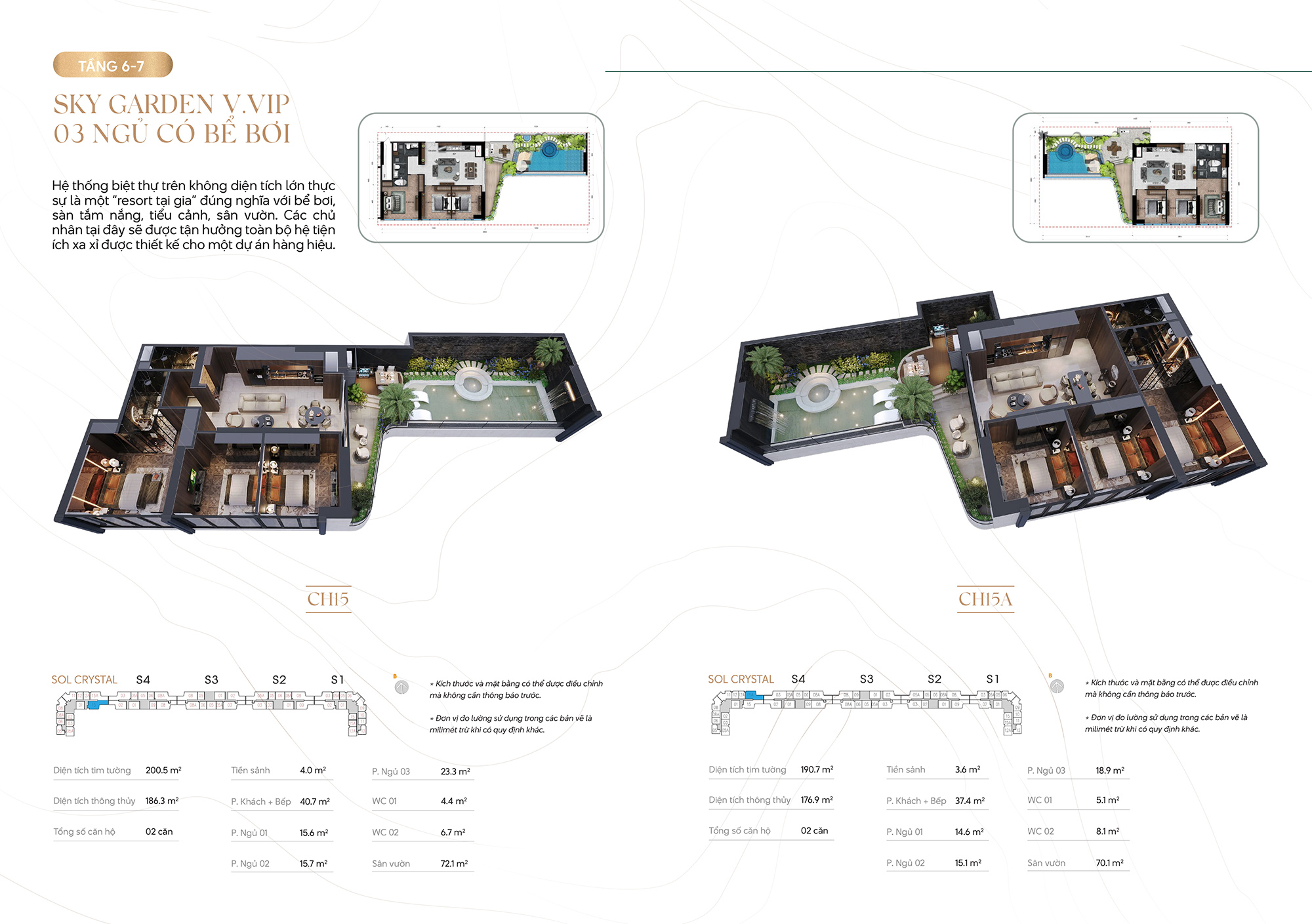 Căn hộ 3 phòng ngủ V.VIP Sky Garden Noble Crystal Tây Hồ (Tầng 6-7) 