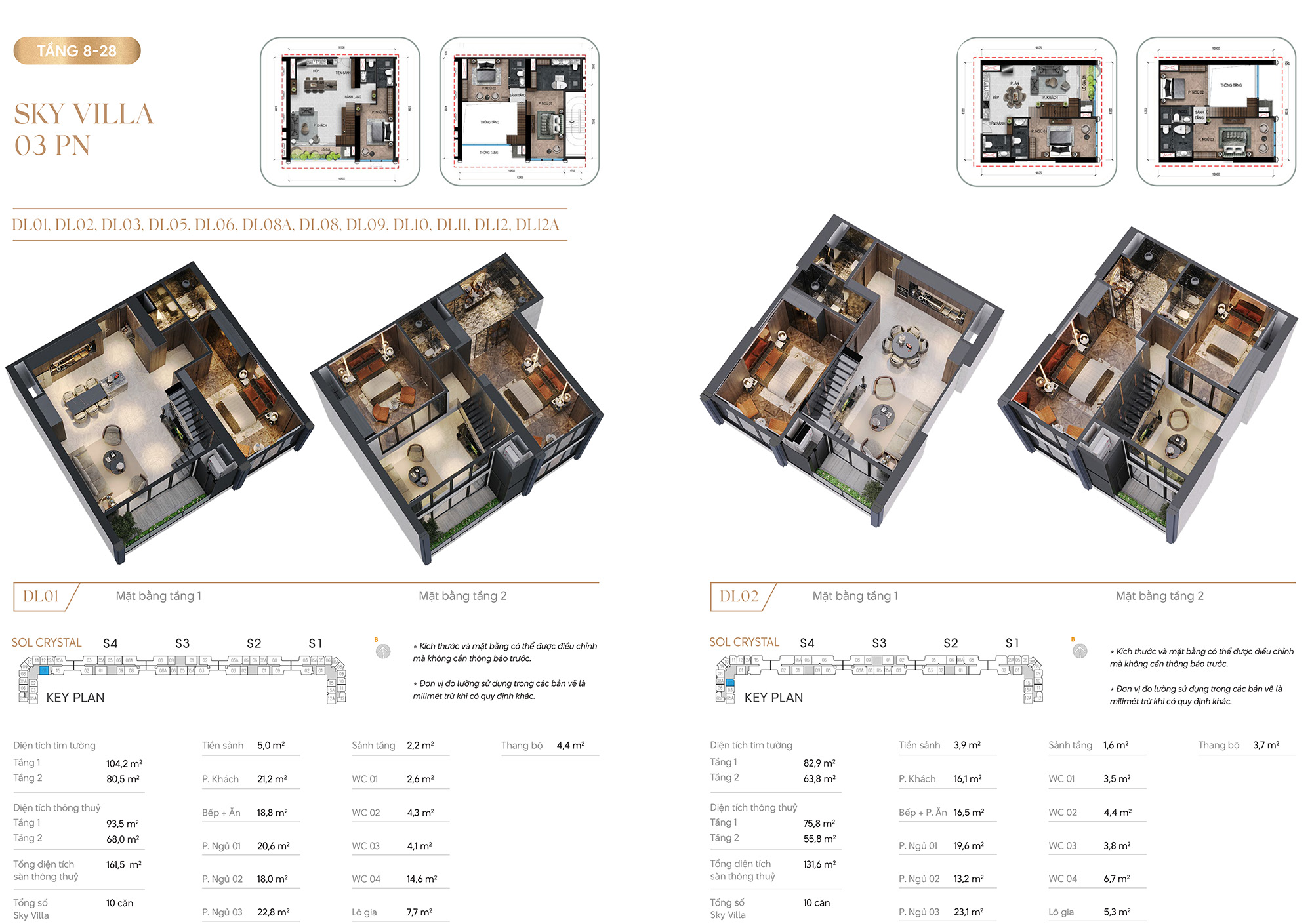 Thiết kế điển hình Sky Villa 3 phòng ngủ Noble Crystal Tây Hồ (Tầng 8-28)