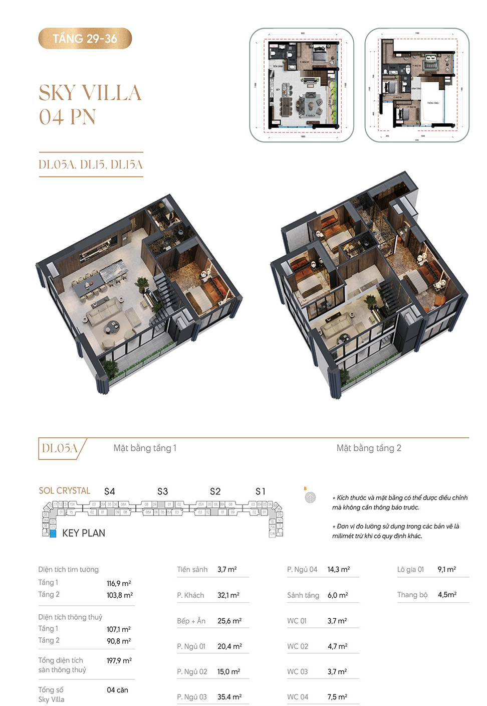 Thiết kế Sky Villa 4 phòng ngủ Tầng 29-36 Noble Crystal Tây Hồ